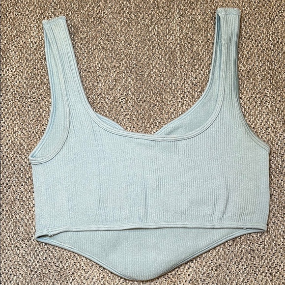 Zara Teal Ribbed Crop Top - Picture 2 of 3